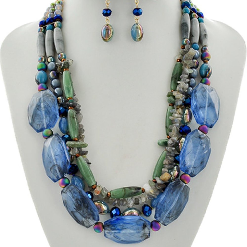Blue  Crystal Stones Earring Set